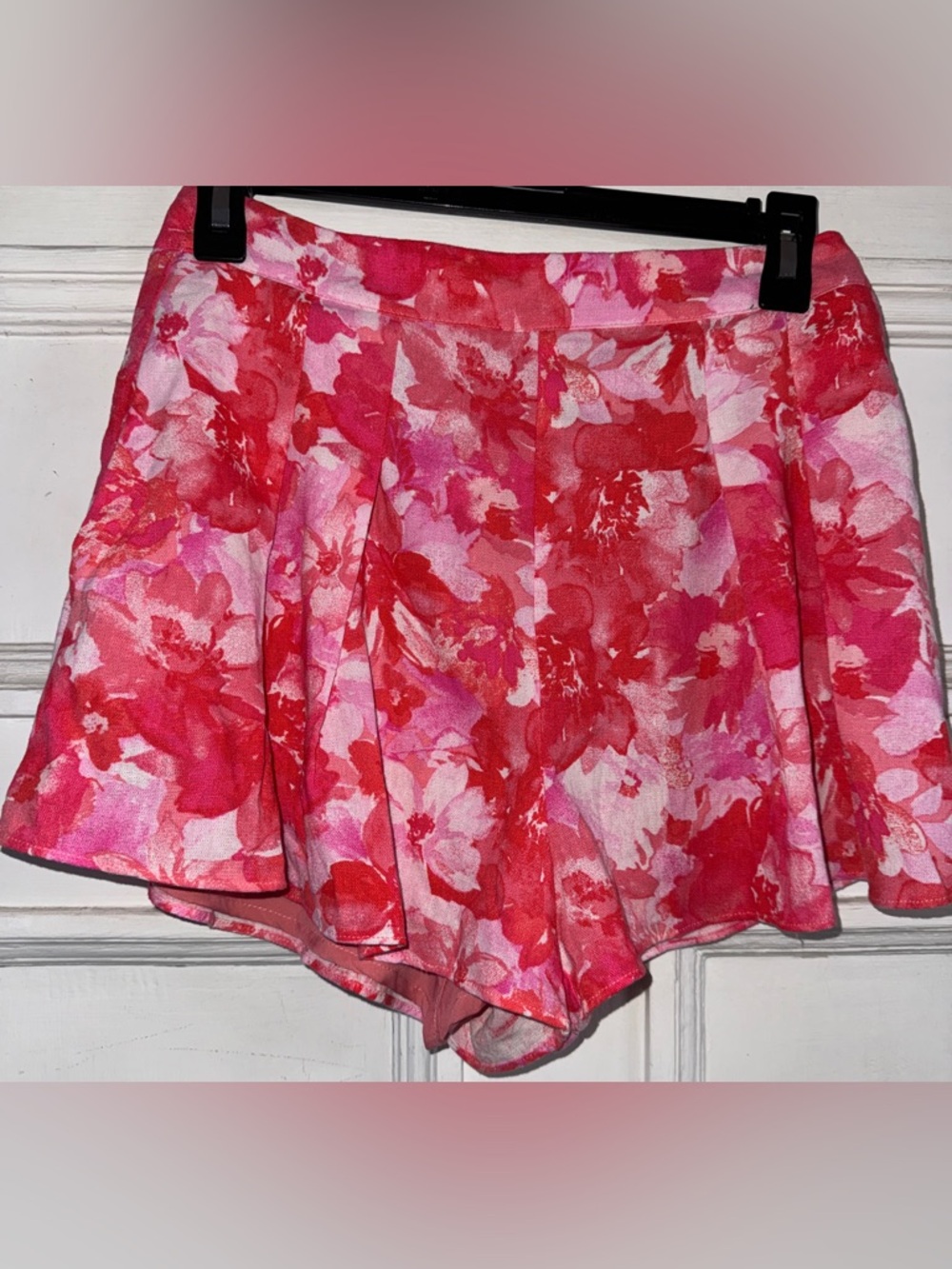 DO+BE Pink & Red Floral Skater Shorts with pockets